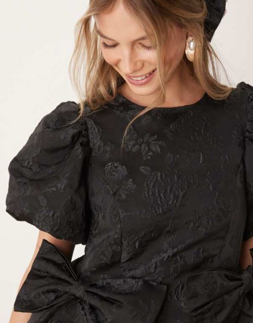 シスタージュン レディース ワンピース トップス Sister Jane bow mini dress in black Coal