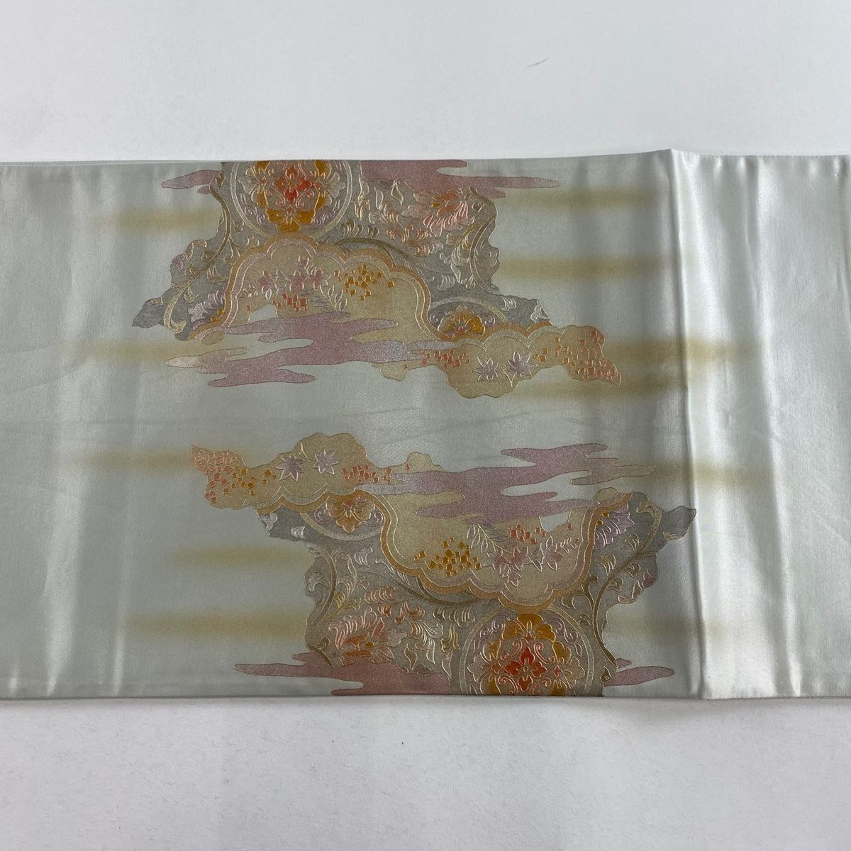 R7aa1056 袋帯 和田光正 落款 光彩箔 緑 青緑 ゴールド お太鼓柄