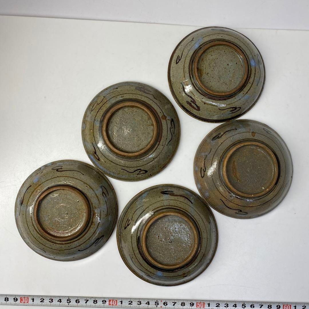 江戸時代 絵唐津 小皿5枚 幅約11.6㎝ 木箱付 タニト 東さ6-0814③