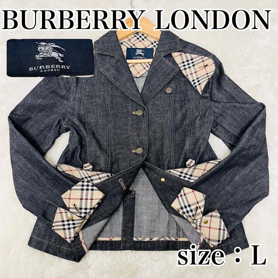 美品 BURBERRY LONDON デニムジャケット ノバチェック メタルボタン Gジャン インディゴ ネイビー 紺