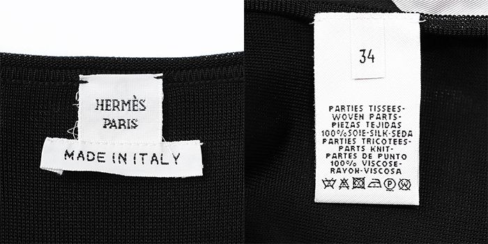 HERMES - HERMES エルメス カットソー ニット 切り替え ツイルレーヌ シルク100％ バイカラー ロングスリーブ 長袖 トップス レディース サイズ 34 ブラック オフホワイト イタリア製 HERMES エルメス カットソー ニット 切り替え ツイルレーヌ