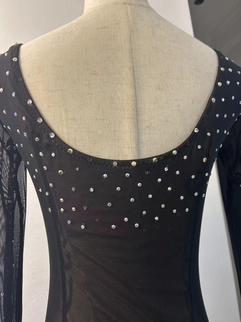 新品★ダンスドレス★スタンダード★社交ダンス★競技会★パーティー★ブラック羽 新品未使用在庫処分 社交ダンスドレス スタンダードドレス 羽根