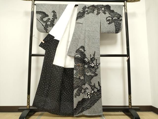 平和屋着物●訪問着　舞花弁　黒地　正絹　逸品　CAAU3171yc 平和屋着物○訪問着 舞花弁 黒地 正絹 逸品 CAAU3171yc