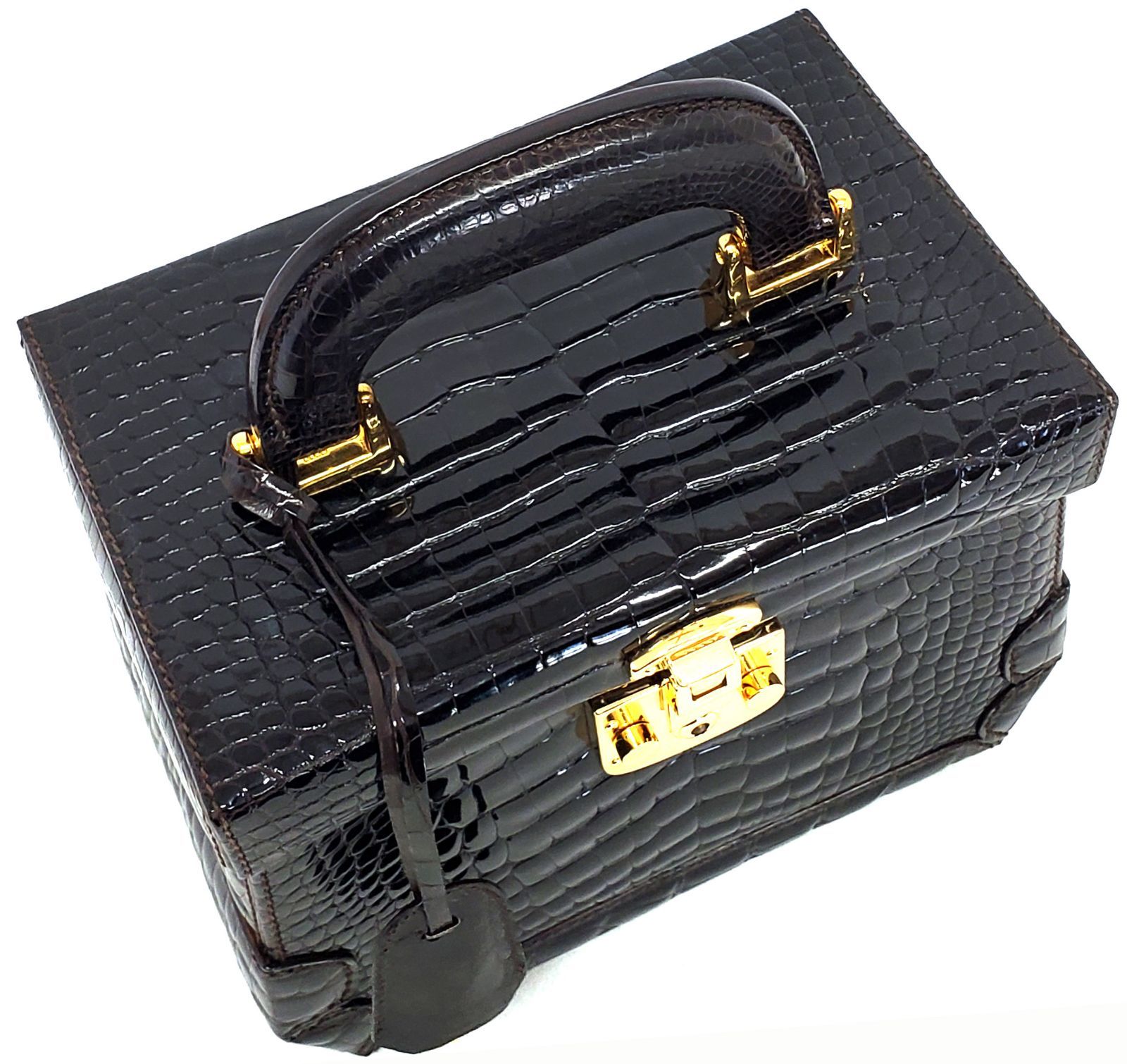 D2361◇ほぼ未使用【グッチ GUCCI】バニティ 化粧かばん クロコダイル 