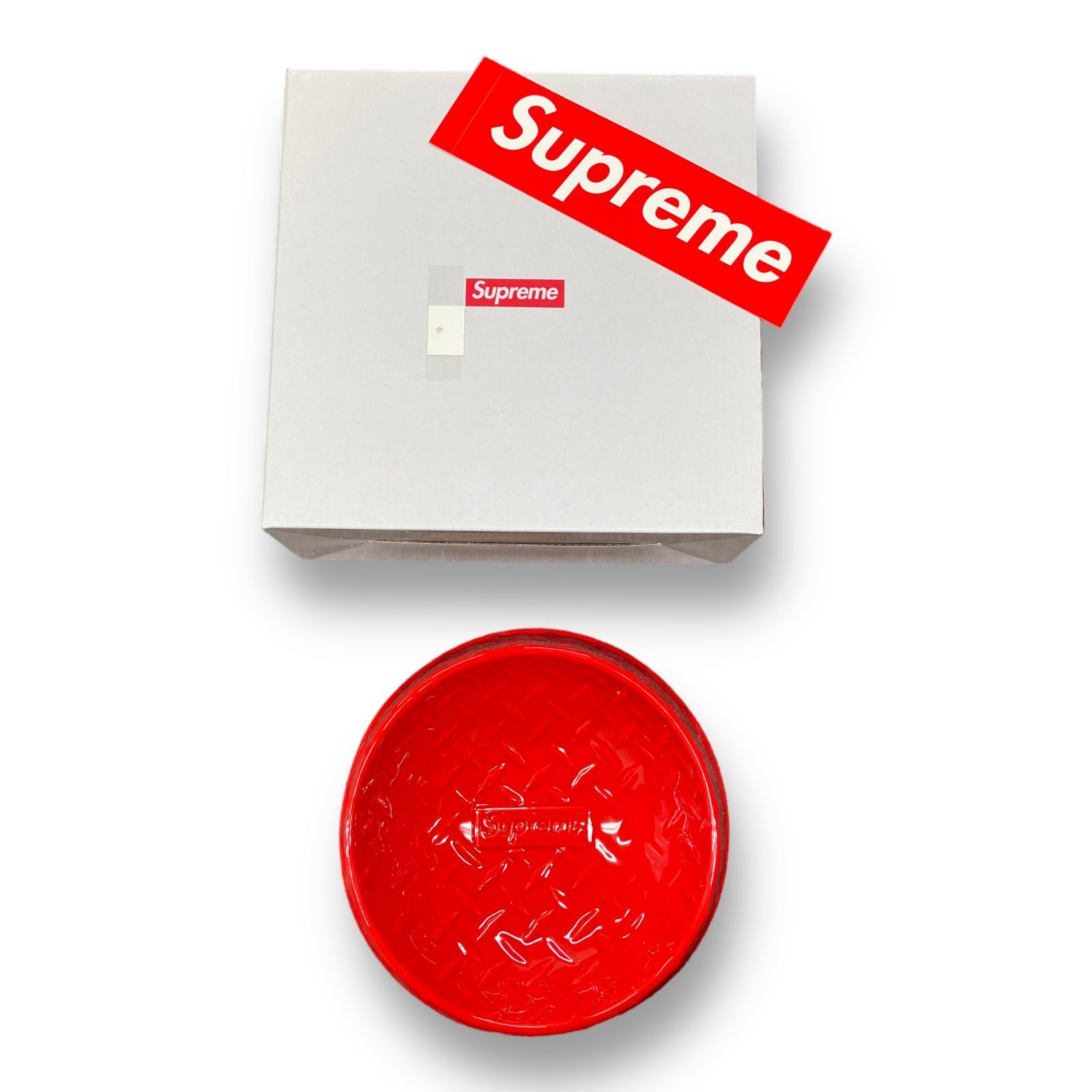 Supreme Diamond Plate Dog Bowl Red