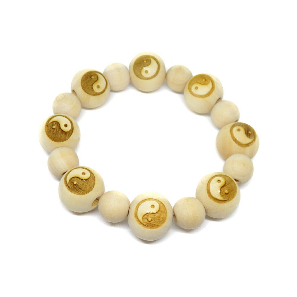 彫刻ビーズ 栂 ツガ ビーズ 20mm 陰陽 ブレスレット セミラウンド