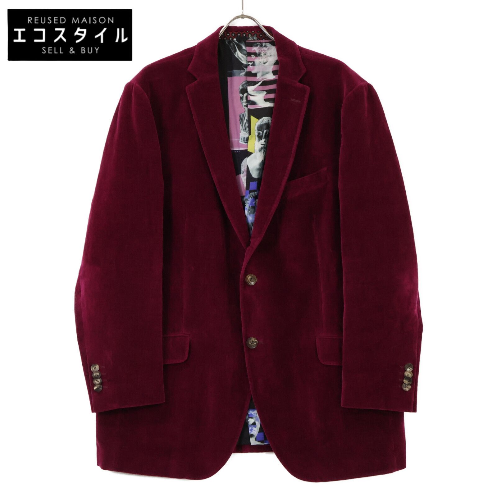 ★ETRO★エトロ ベルベット ジャケット ETRO エトロ ボルドー ベルベット 裏地石膏像画 2Bテーラード