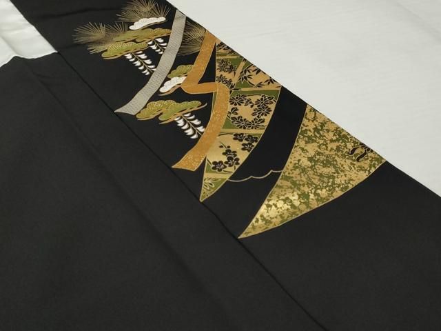 【トールサイズ】正絹 単衣 紺×黒 小紋 草花文 銀彩 ⑤ 刺繍柄の正絹江戸妻 未仕立 江戸褄 正絹黒留袖 豪華な柄 在庫