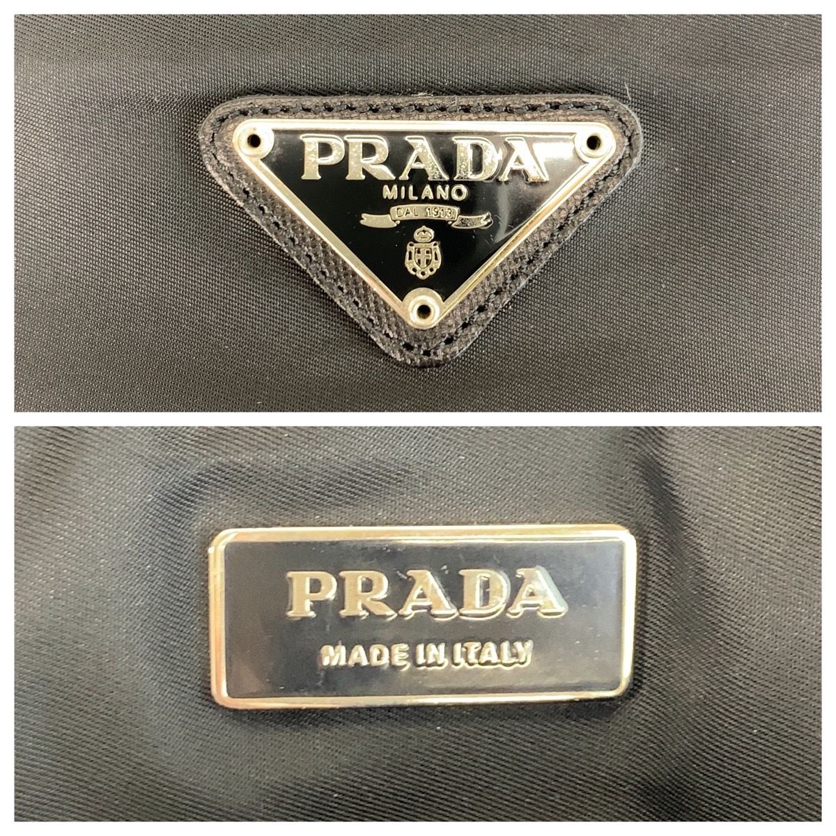 超美品 PRADA プラダ テスート 三角ロゴプレート ブラック 黒 シルバー  