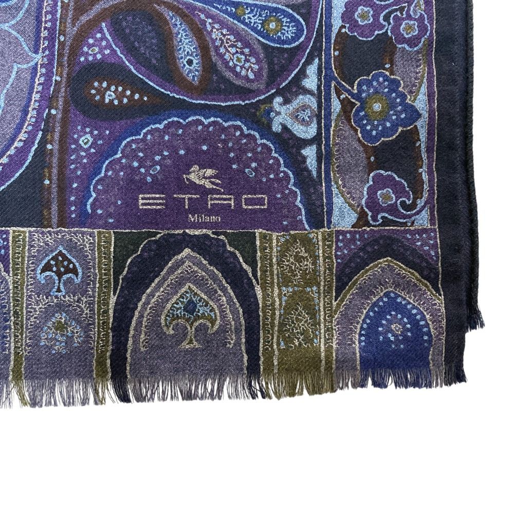 美品 ETRO エトロ ペイズリー柄 ウールシルク 大判 ストール