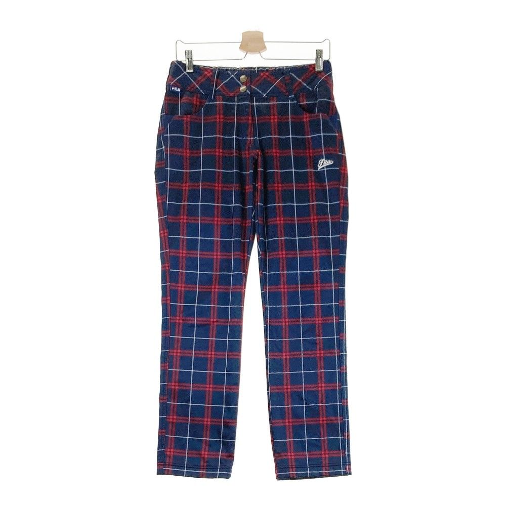 サイズ：L FILA GOLF フィラゴルフ  裏フリース ストレッチパンツ チェック柄 ネイビー系 [240101159306] ゴルフウェア レディース ストスト