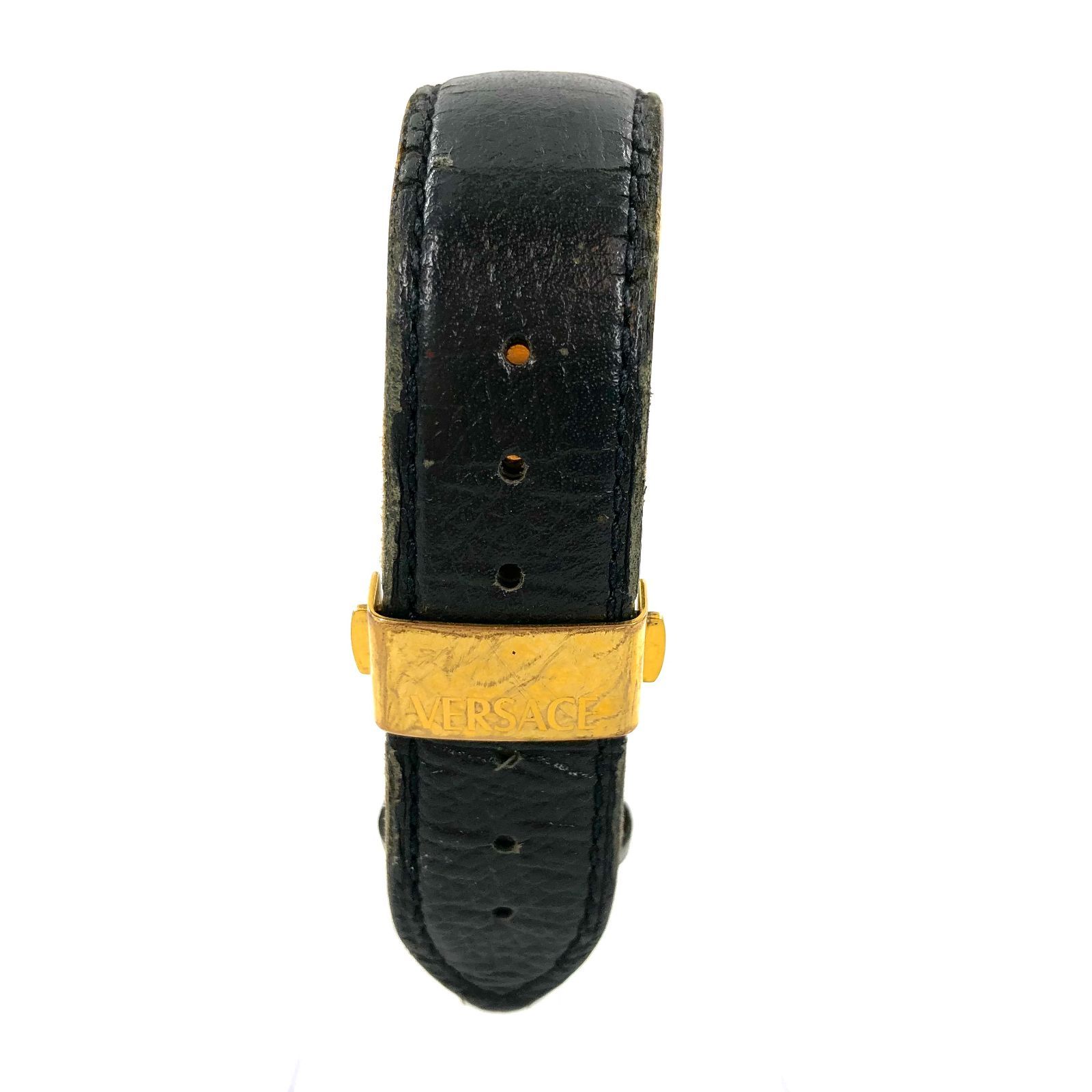 VERSACE ヴェルサーチ ALQ90 メンズ時計 QZ SS/革 ブラック文字