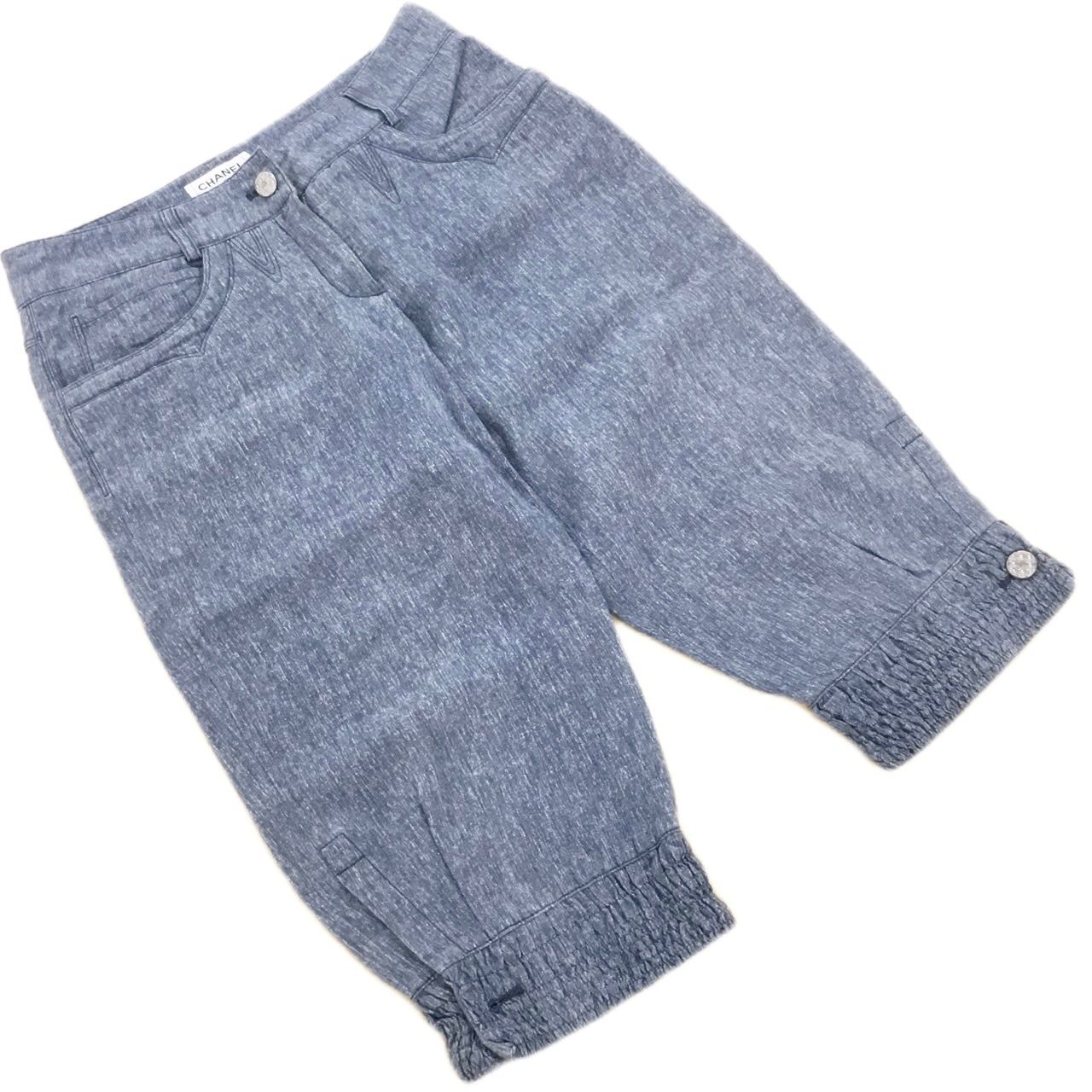 シャネル CHANEL 未使用近い P45186V33172 麻 リネン ハーフパンツ  