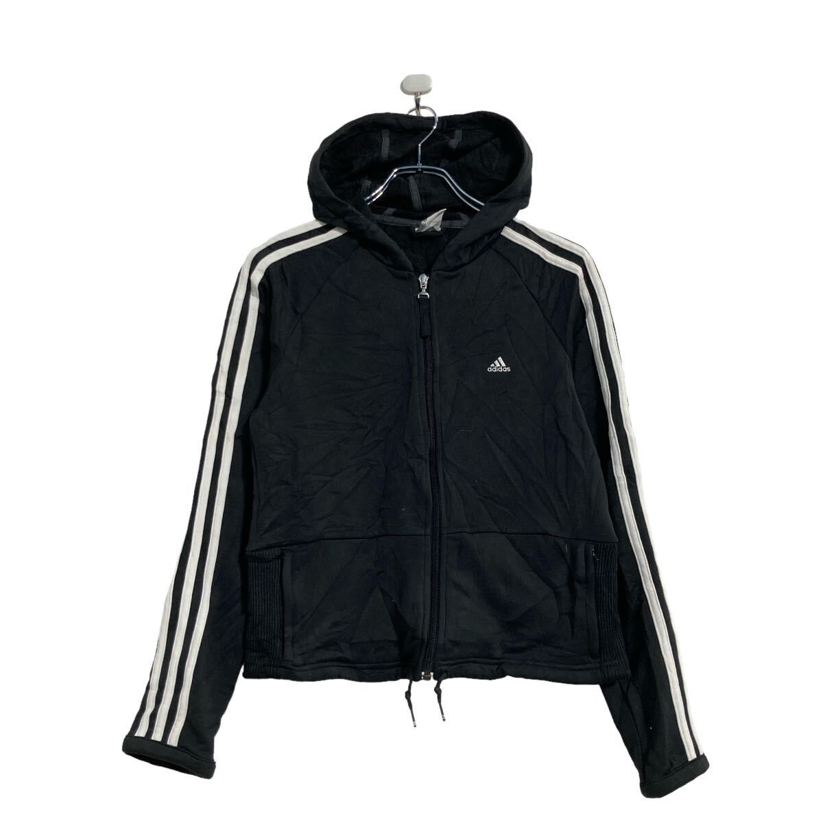 adidas トラックジャケット パーカー キッズ M ブラック ホワイト 