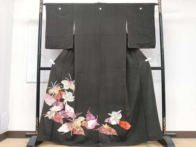 平和屋着物□豪華黒留袖 刺繍 吉祥花文 金銀彩 正絹 逸品