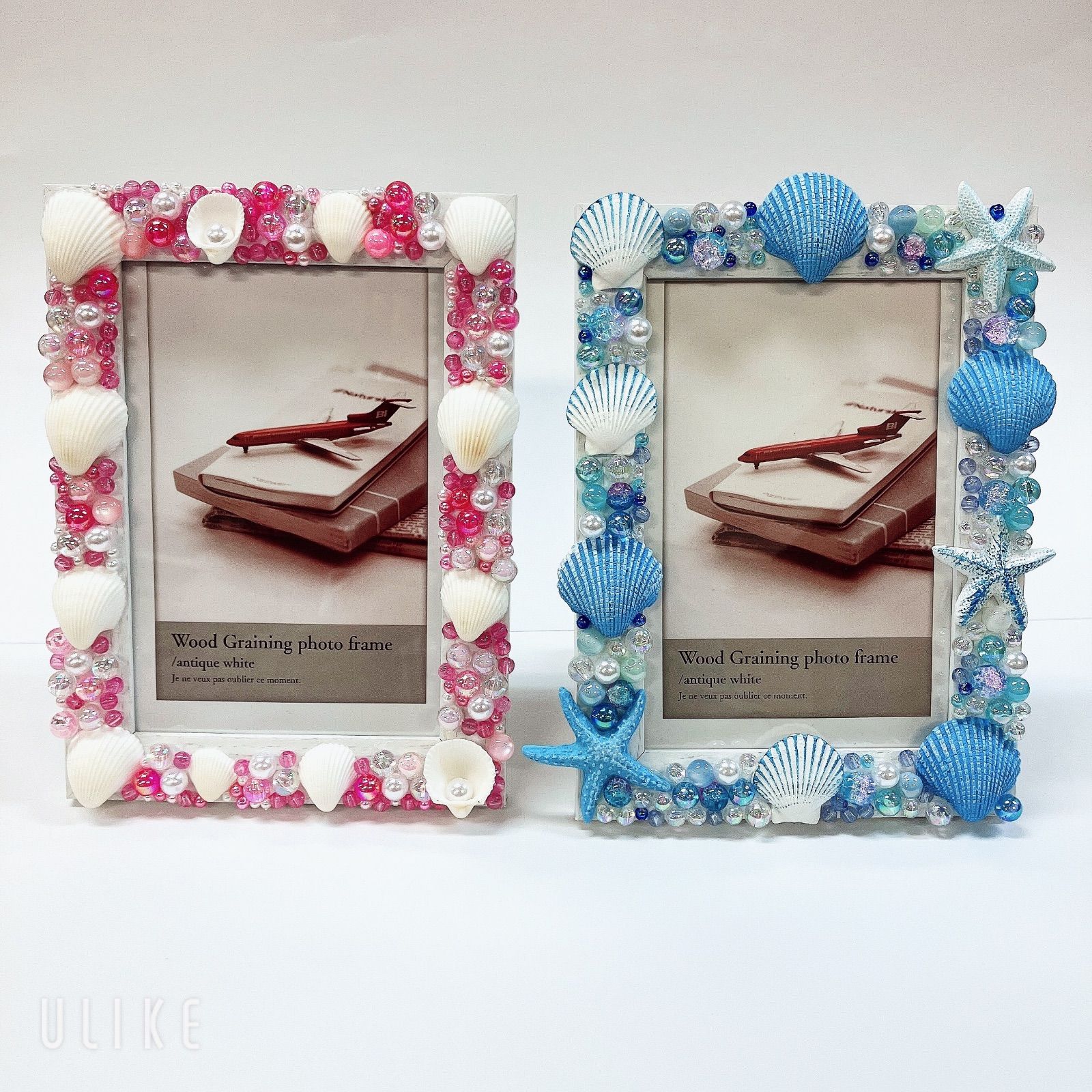 002と009（2個セット）【ハンドメイド】写真立て フォトフレーム 貝殻
