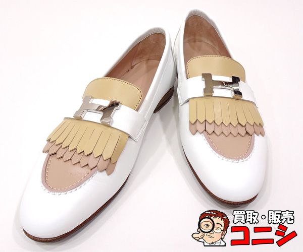 質コニシ】【HERMES/エルメス】モカシン ロワイヤル 靴 白