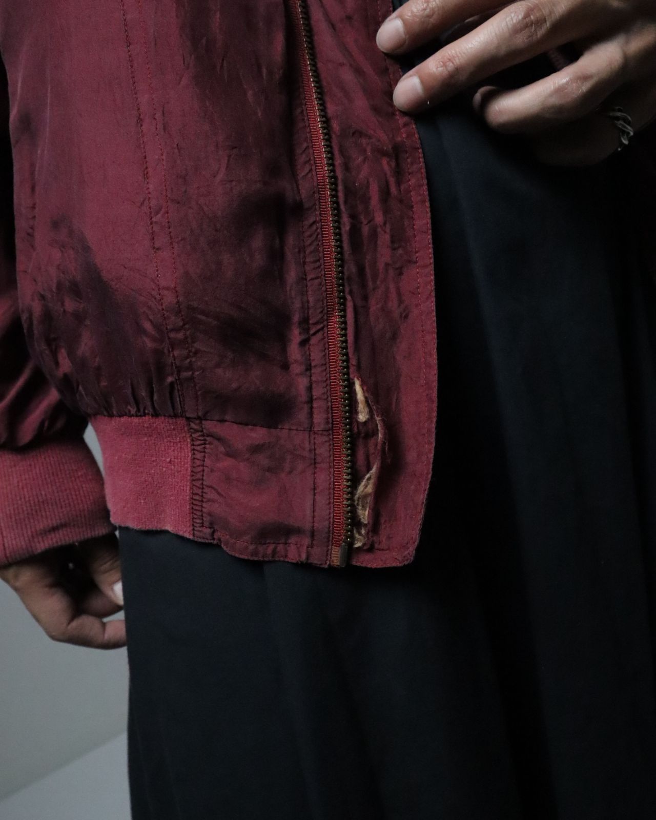 fade silk oversized bomber jacket blouson bordeaux シルク 絹 オーバーサイズ ボンバージャケット ブルゾン 深紅 ボルドー 80s 90s AllSaints Tierra Faded Oversized Bomber Jacket in Pink for Men