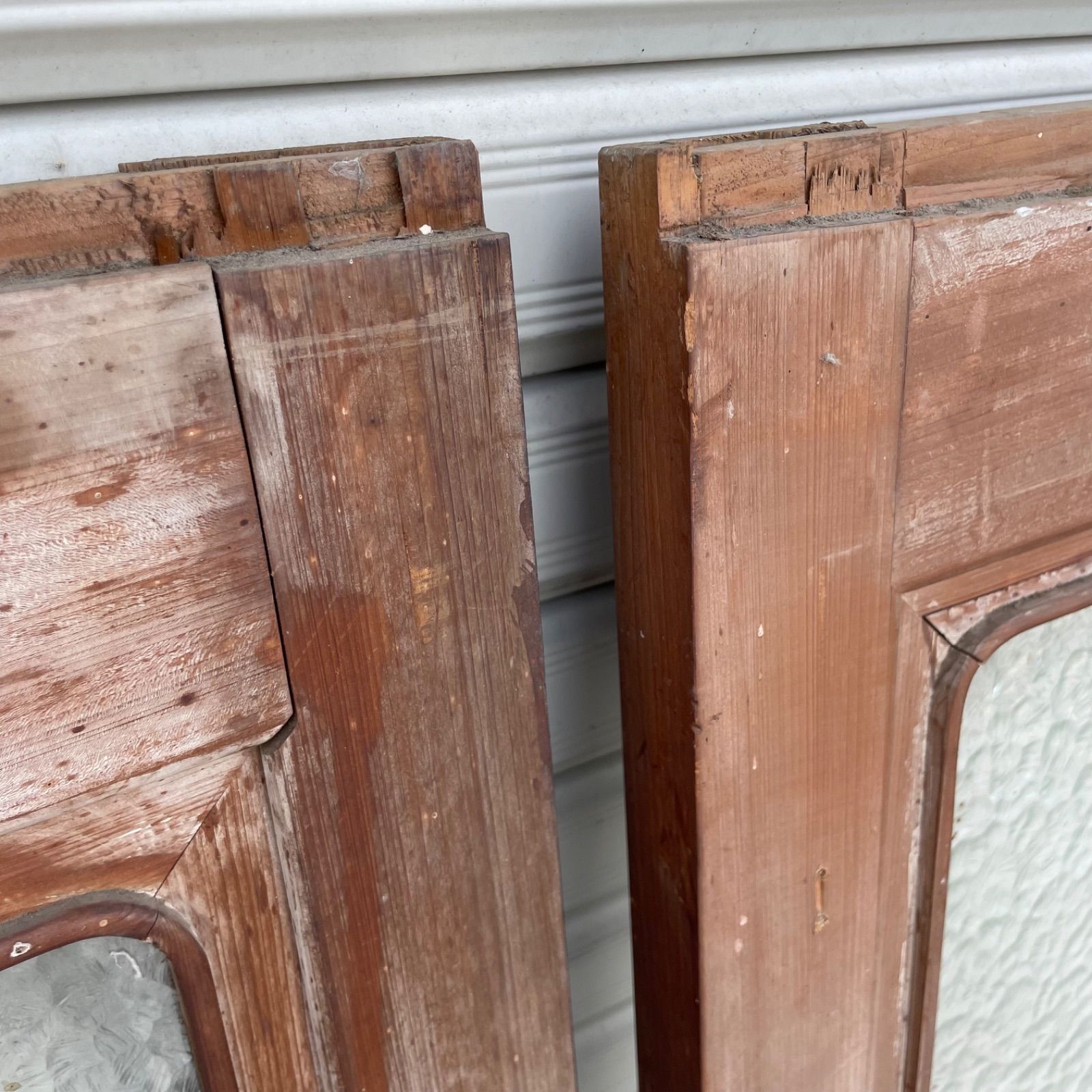 興奮した ♭ ガラス戸 2枚セット 横幅89cm×奥行き3cm×高さ182cm 刷りガラス アンティーク建具 レトロ 玄関戸 引き戸 c