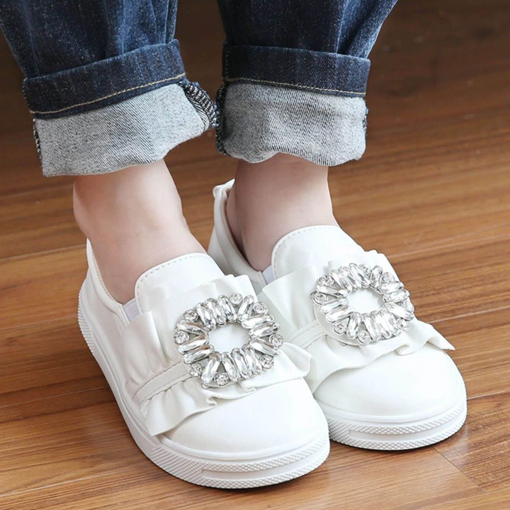 ホワイト  19cm  メントスリッポン キッズ スリッポン 女の子 紐なしスニーカー 57062202 白 ホワイト ビジュー キラキラ 宝石 ワンポイント 通学 通園 かわいい おしゃれ 可愛い カジュアルシュ