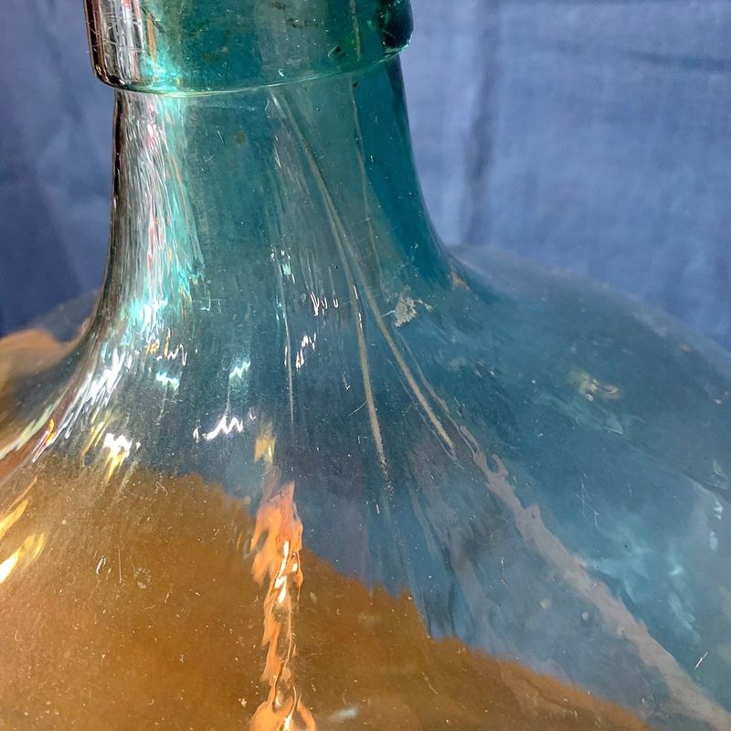昭和レトロ デミジョンボトル 大 アンティーク ガラス瓶 手造り カラー