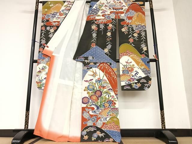 平和屋着物○紅型 振袖 松竹梅花鳥文 小田急百貨店扱い 正絹