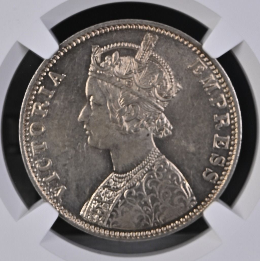 1901年 イギリス領インド 1ルピー銀貨 ヴィクトリア女王 年銘 ボンベイ造幣局 NGC MS62