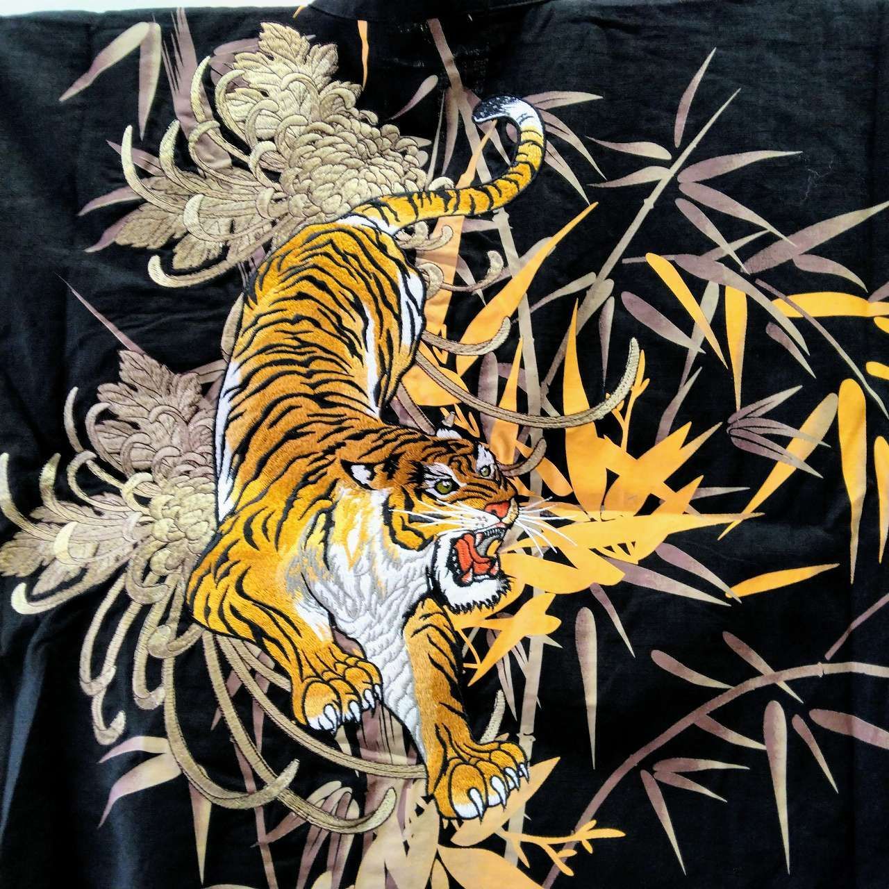虎刺繍甚平 黒 Japanese summer clothes Ｌサイズ