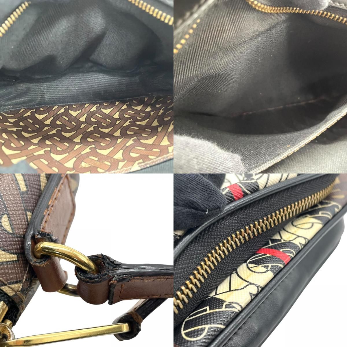 BURBERRY バーバリー TBロゴ モノグラム ストライプ PVC レザー ショルダーバッグ ゴールド金具 ブラウン 8031748 BURBERRY - BURBERRY バーバリー TBロゴ モノグラム ストライプ PVC