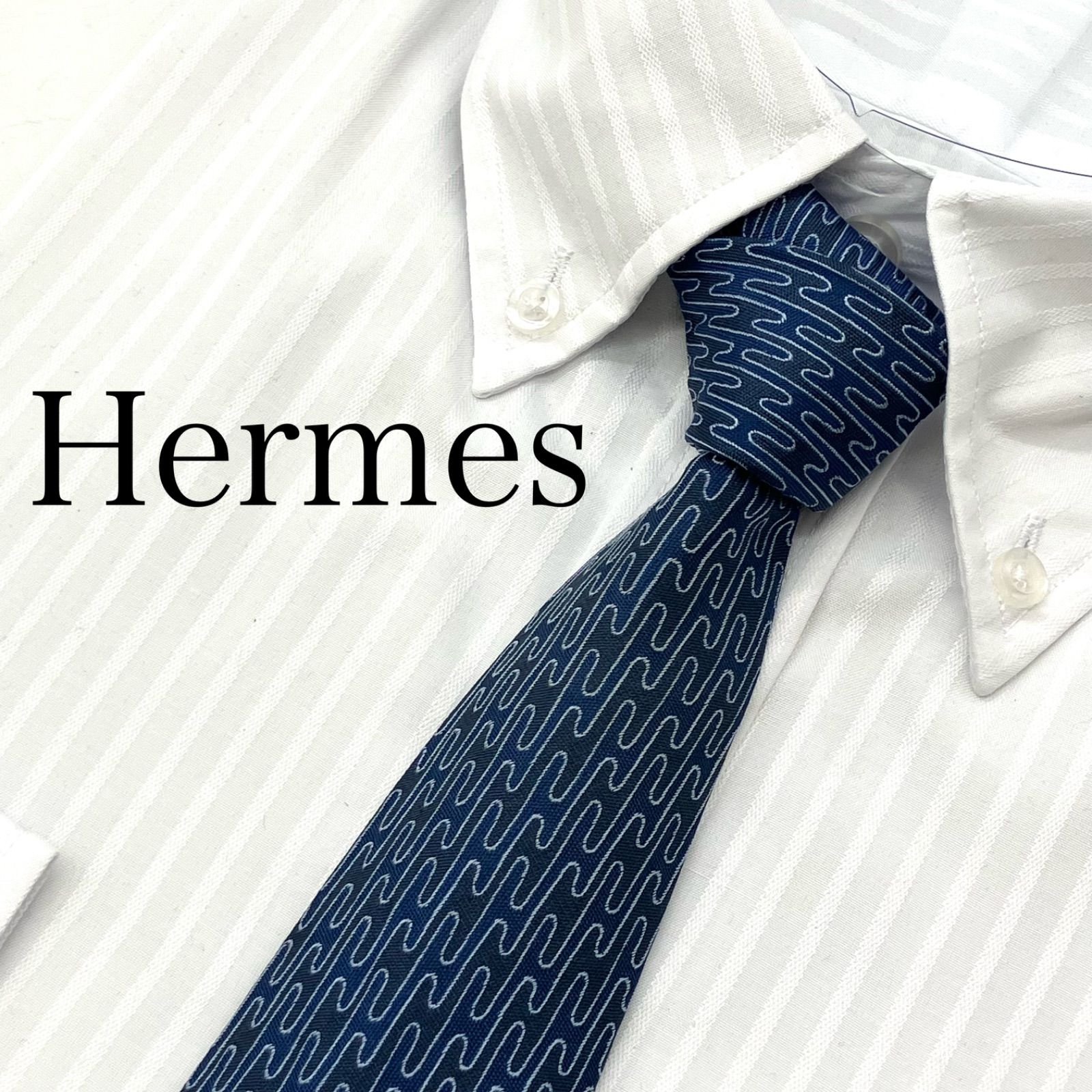 美品】Hermes エルメス 紺色 ネイビー系 総柄 - メルカリ