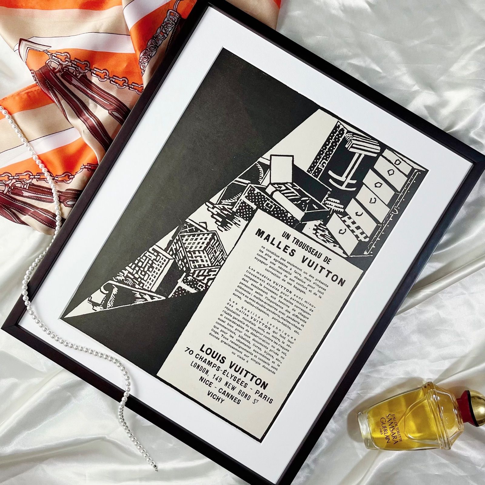 ＜1926  広告＞Louis Vuitton ルイヴィトン ポスター ヴィンテージ アートポスター フレーム付き 額縁 インテリア モダン おしゃれ かわいい 壁掛け ポップ レトロ モノトーン モノクロ