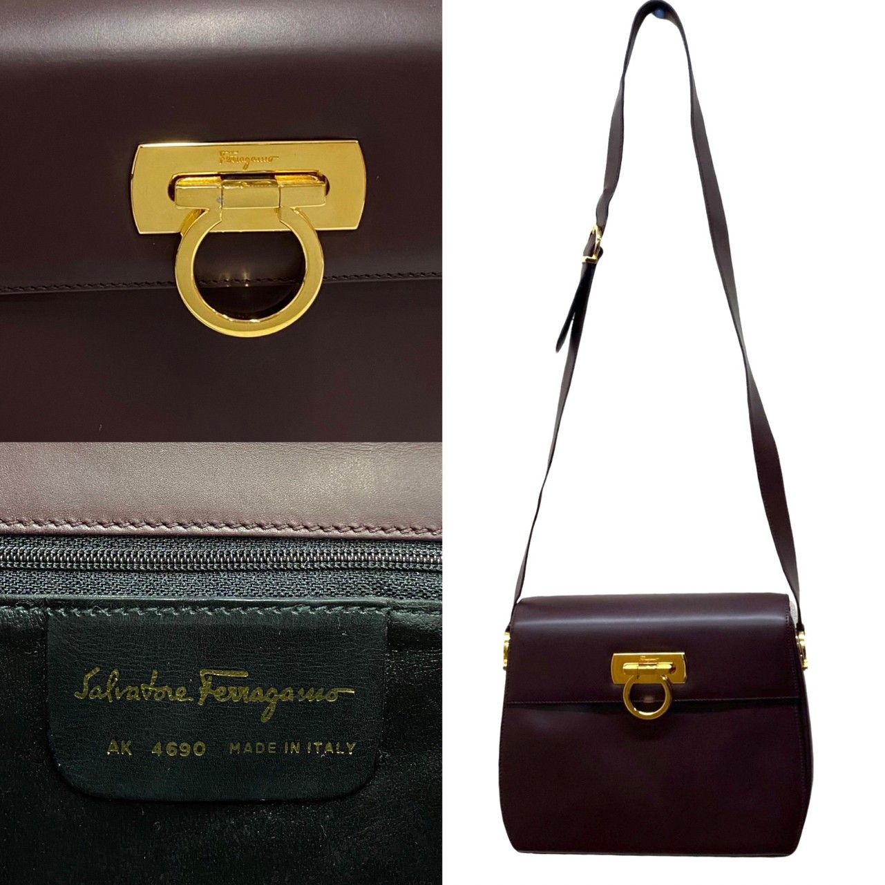 極 美品 Salvatore Ferragamo フェラガモ ガンチーニ ロゴ 金具 レザー