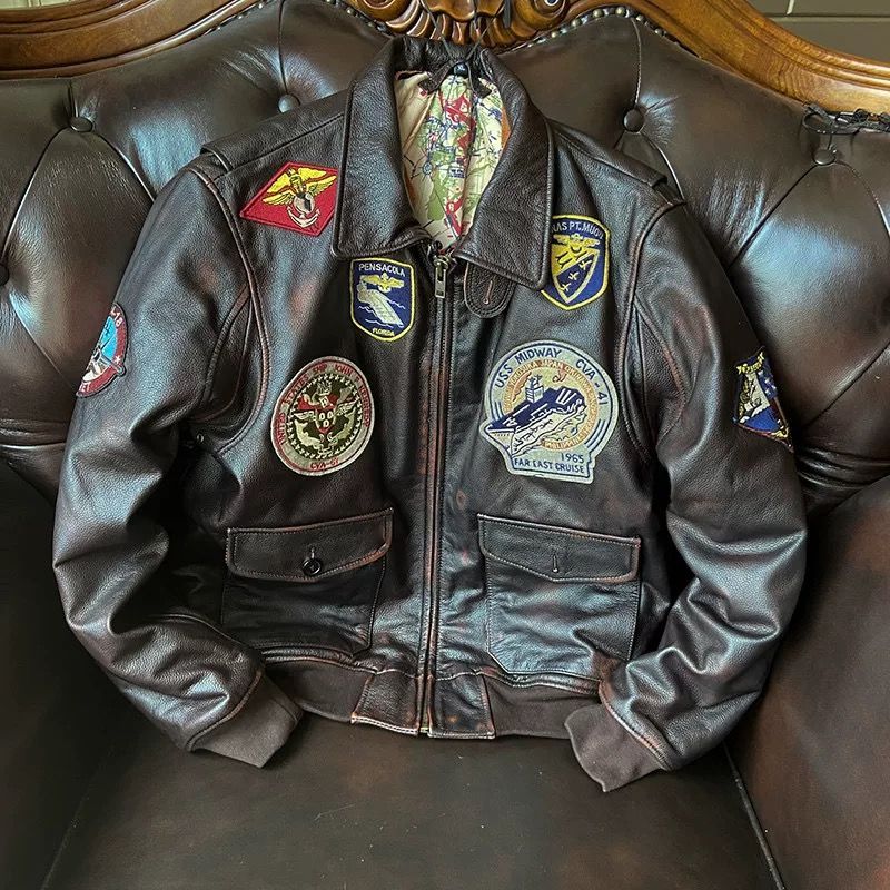 h 感溢れるG1フライトジャケット 本革 牛革 レザージャケット メンズ 羊毛襟付き 米海軍航空兵モデル ヴィンテージ 茶芯レッドブラウン 加棉裏地 防寒 バイク ライダースジャケット 冬用