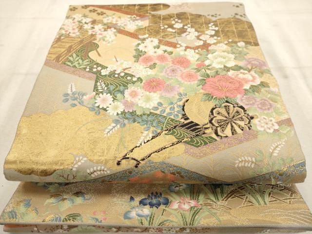 平和屋着物◎六通柄袋帯 花車文 金銀糸 正絹 逸品 AAAW2746dt