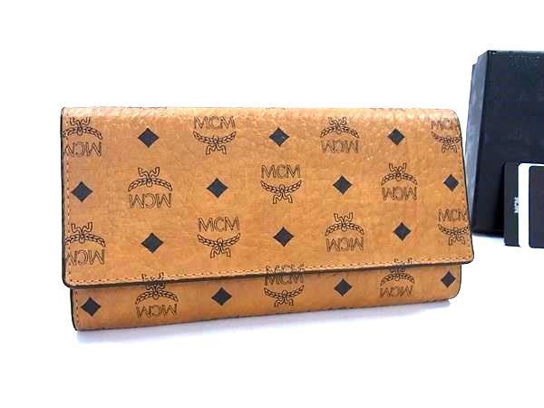 MCM エムシーエム モノグラム ヴィセトス柄 レザー 三つ折り 長財布 ウォレット ブラウン系 BN4768