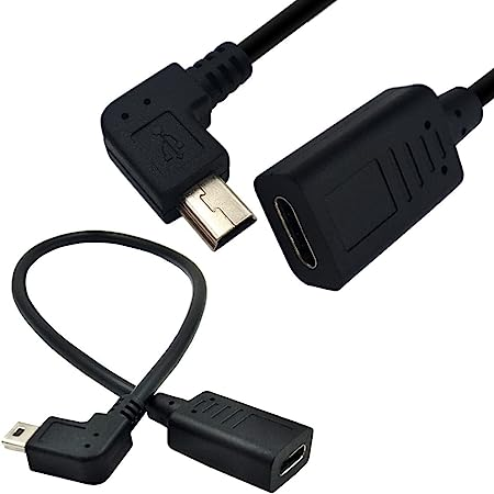 ブラック Mini USB オス から USB C雌変換 延長ケーブル25cmデータ転送