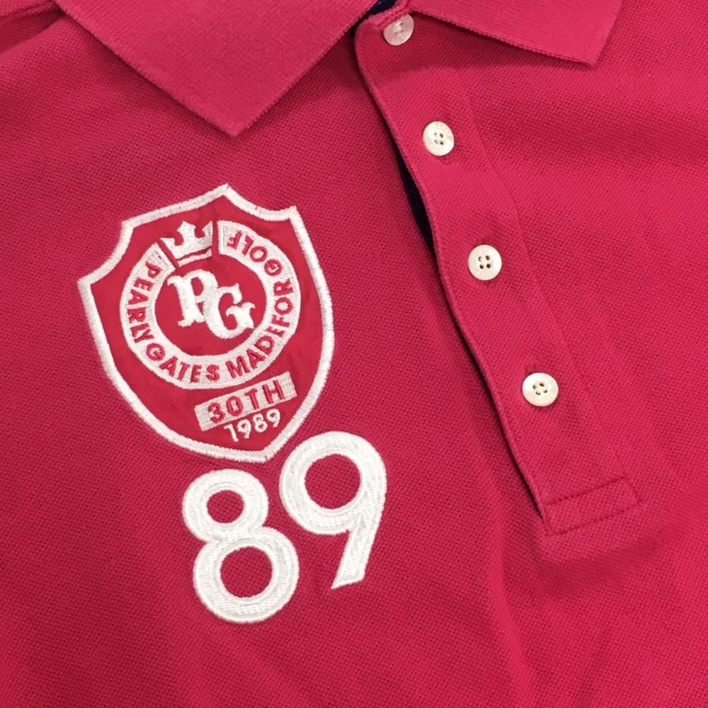 パーリーゲイツ 半袖ポロシャツ ピンク×白 襟裏30周年ロゴ メンズ 5(L