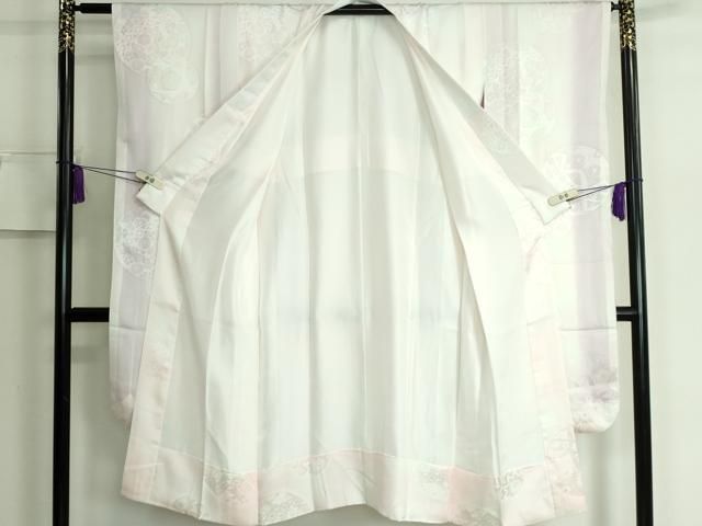 ☆ 長襦袢 奈良 月ヶ瀬 鳥梅染 桜の花模様 暈し 半衿付 しつけ糸 J-326