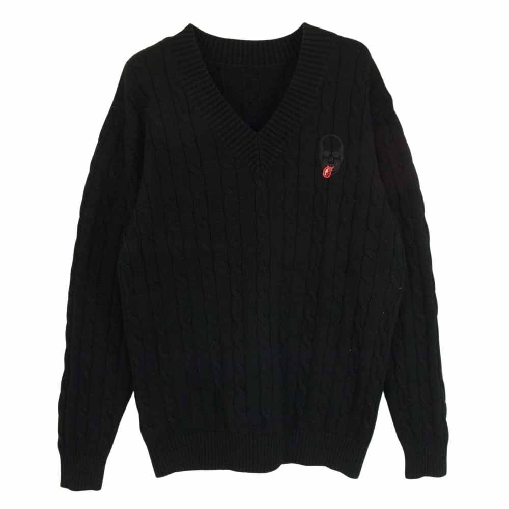 ルシアンペラフィネ カシミヤ スカル ニット ラインストーン Vネック ブラック lucien pellat-finet (ルシアンペラフィネ) ラインストーン スカル