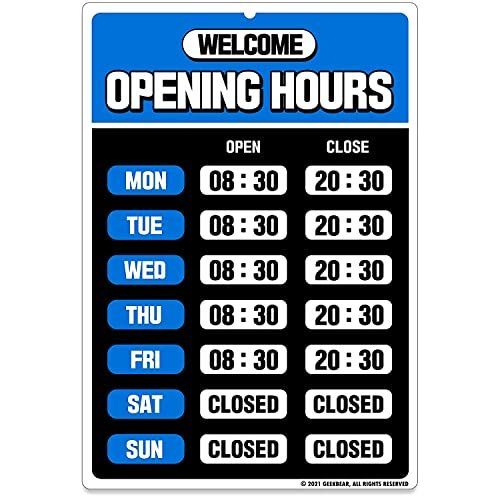 Blue GEEKBEAR Opening Hours Sign ビジネスアワーサイン (ブルー) ? オープニングアワーサイン ? ストア アワーサイン ? 営業時間表示 ? 営業時間表示オープンサイン ? 店舗またはオフィスの時間表示変