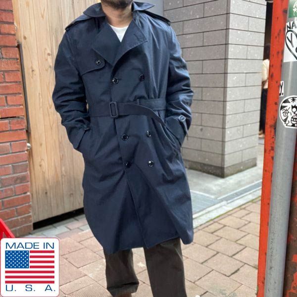 80s 実物 米軍 USAF トレンチコート 紺系 42R アメリカンアパレル製 オールウェザーコート デッドストック D150-18-0117ZT
