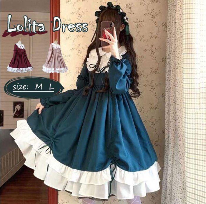 ロリータ ワンピース レディース 全3色 文化祭 学園祭 衣装 春夏秋ワンピース ロリータ レディース コスプレ ハロウイン 可愛い 姫様 長袖 ロリータ風ワンピ 森ガール ゴスロリ ワンピース 