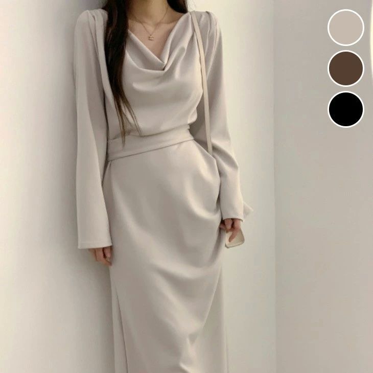 ドレープ ロング ワンピース 2way 長袖 ワンピ タイト オフショル きれいめ オフィス お呼ばれ 春夏 おすすめ レディース オシャレ トレンド 人気 韓国 zzr03052326bb0