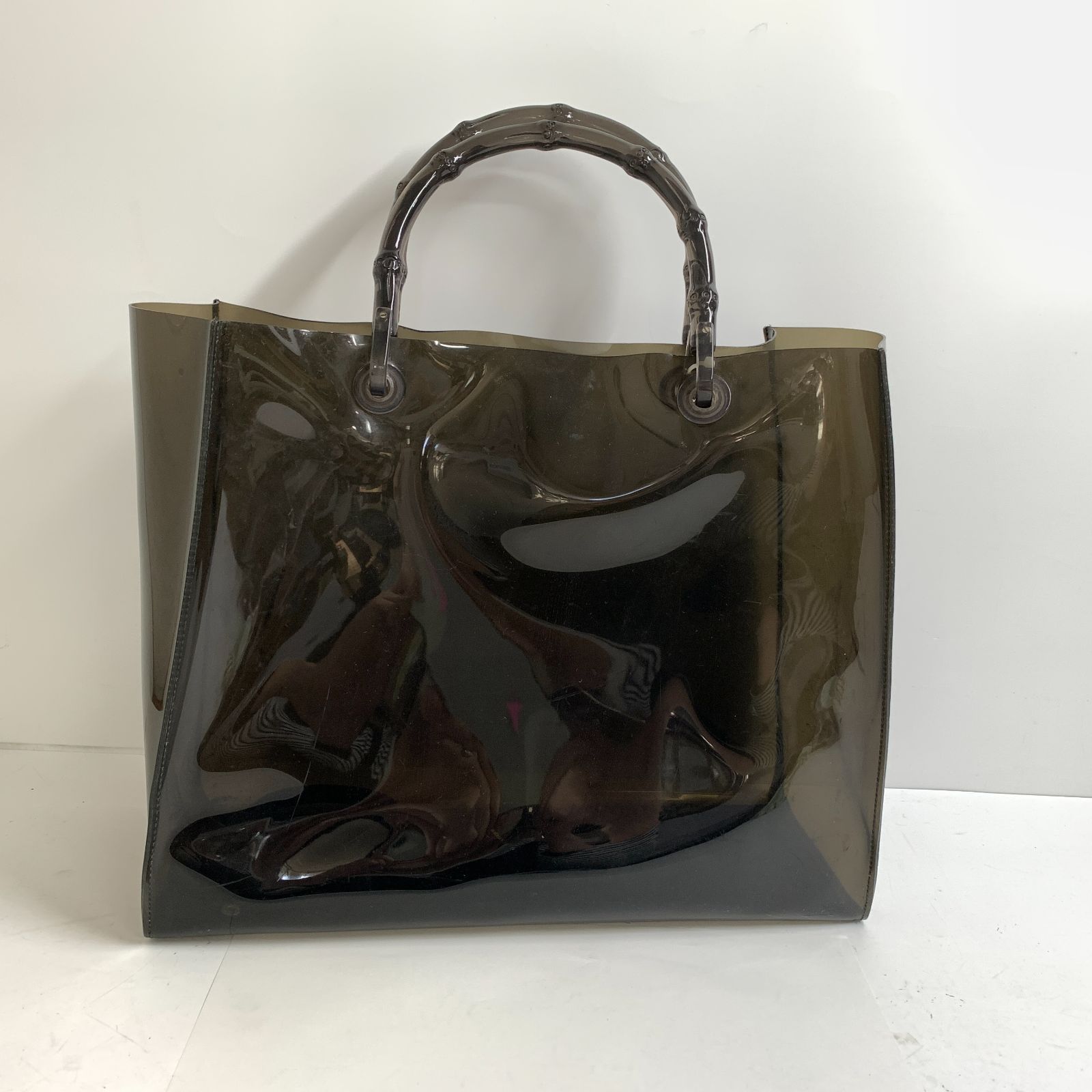 f001 L GUCCI グッチ クリア バンブーハンドル トート ハンドバッグ 