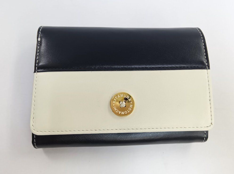 未使用！Kitamura/キタムラ☆レザー・二折財布 ダークブルー/ホワイト