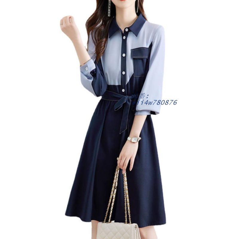 ワンピース レディース ロング シャツワンピース 膝丈 シフォンワンピース お出かけ 通勤通学 上品 婦人服 エレ20代30代40代 ロングワンピース 無地 vii4w780876