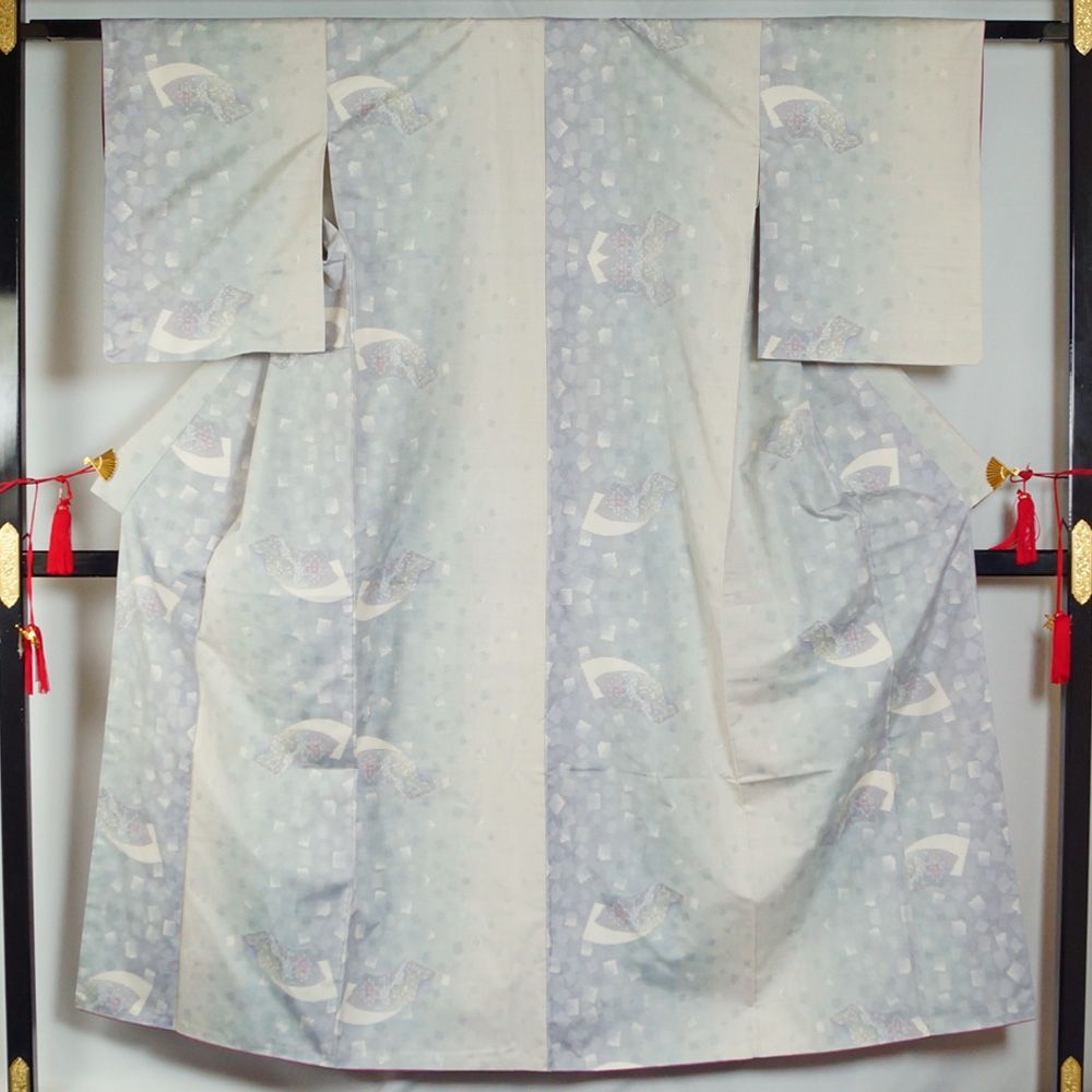 平和屋着物▽上質な紬 単衣 霞文 正絹 逸品 DAAV5768az