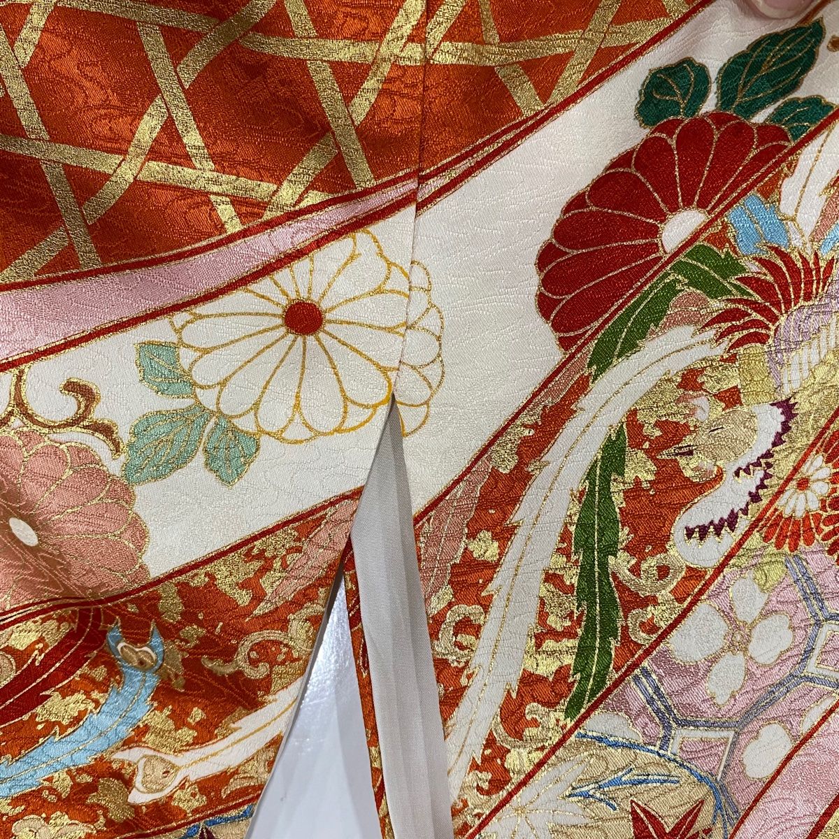 振袖 身丈168cm 裄丈68cm L 袷 束ね熨斗 草花 金糸 金彩 ピンク 正絹