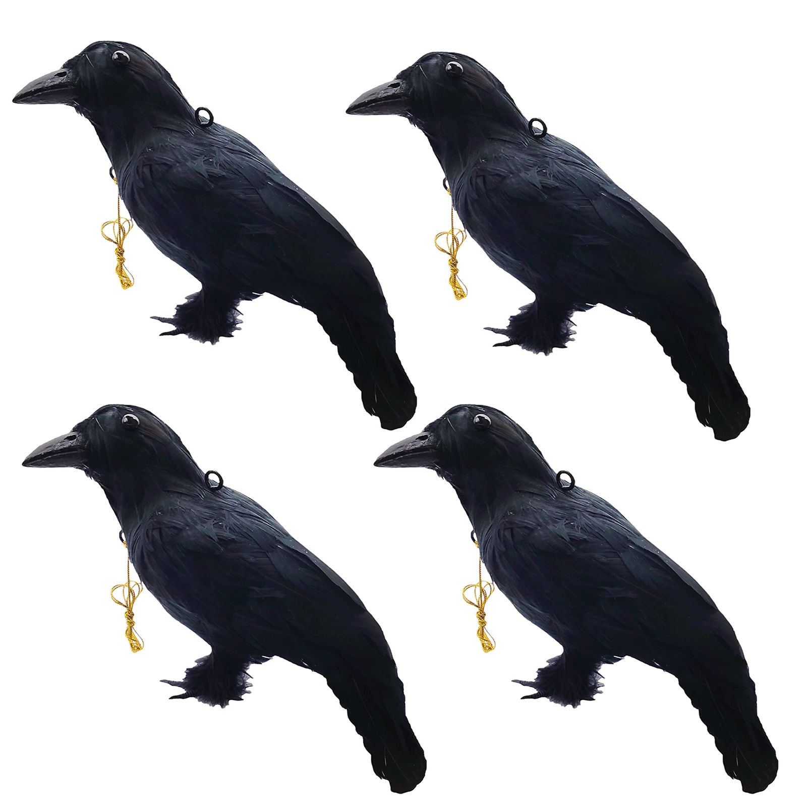 ONESORA カラスよけ 鳥よけグッズ 本物そっくり リアル羽毛カラス 原寸体サイズ 4羽 ぶら下げて吊るすだけ カラス撃退