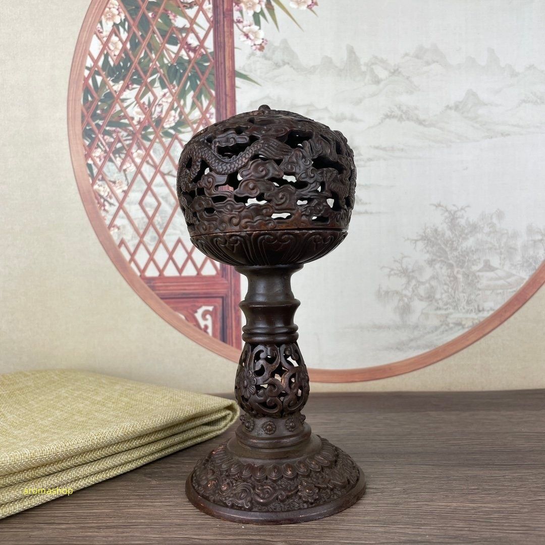 純銅 三足龍透かし彫り香炉 置物コレクション0 【公式通販】